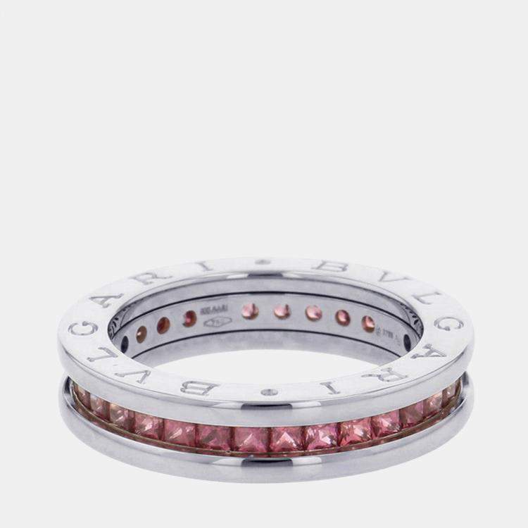 Pre Owned Bvlgari B.Zero1 18K White Gold Garnet Ring EU 53