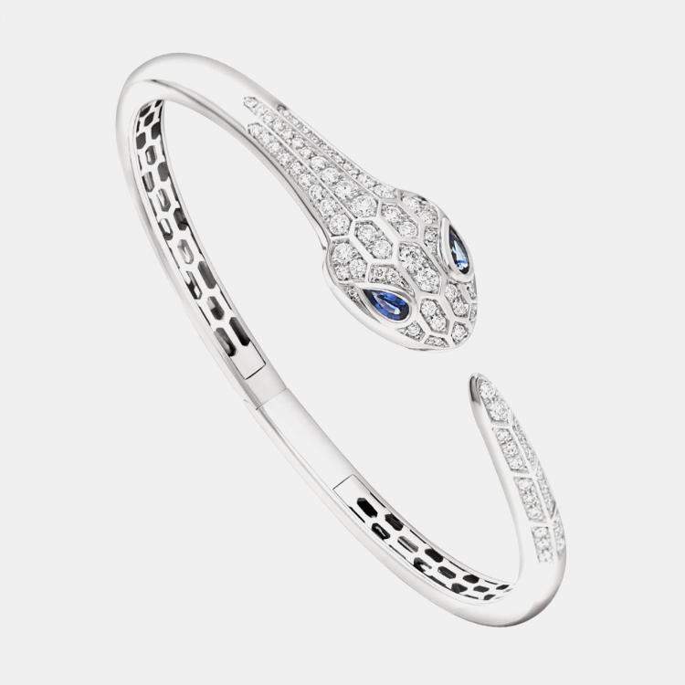 Pre Owned Bvlgari Serpenti Seduttori Diamond Set 18k White Gold Bracelet Size S