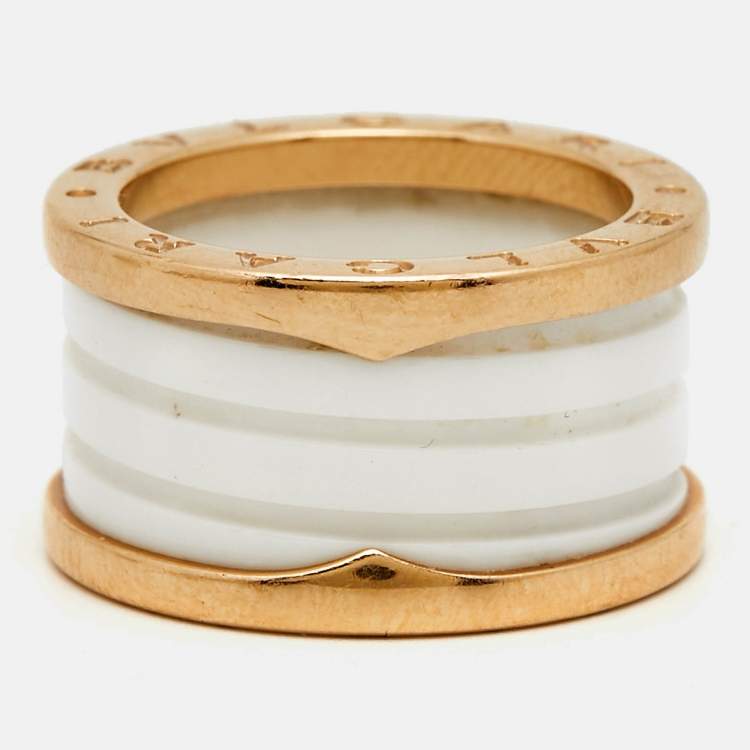 Pre Owned Bvlgari B.Zero1 4-Band White Ceramic 18k Rose Gold  Ring Size 52