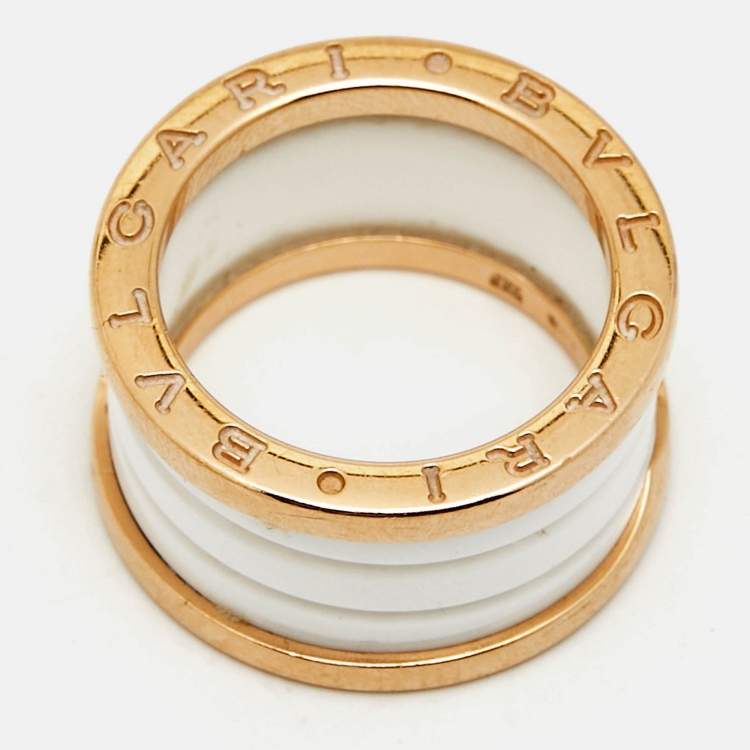 Pre Owned Bvlgari B.Zero1 4-Band White Ceramic 18k Rose Gold  Ring Size 52