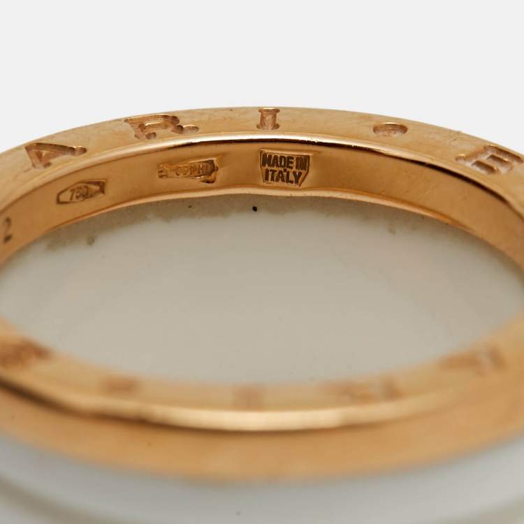 Pre Owned Bvlgari B.Zero1 4-Band White Ceramic 18k Rose Gold  Ring Size 52