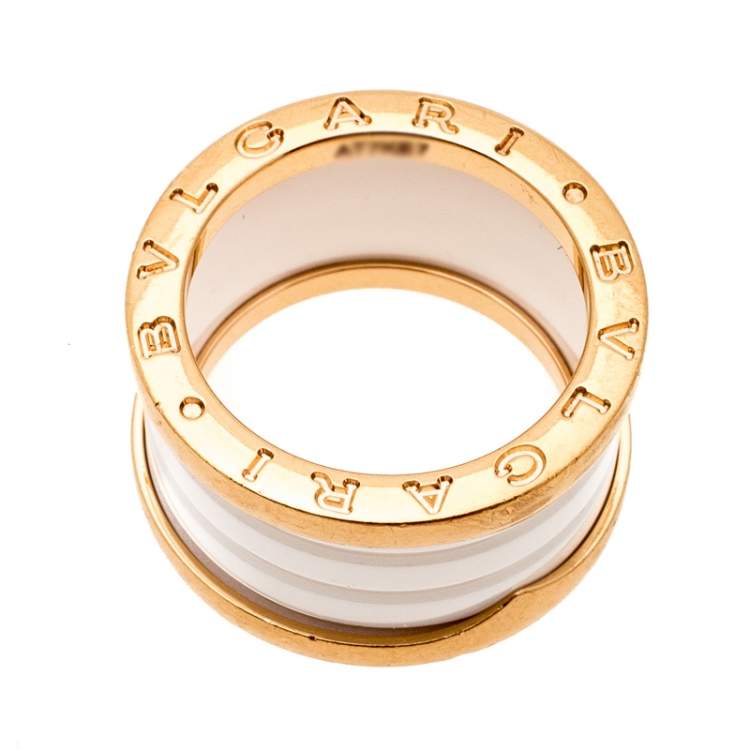 Pre Owned Bvlgari B.Zero1 4 Band White Ceramic 18k Rose Gold Ring Size 52