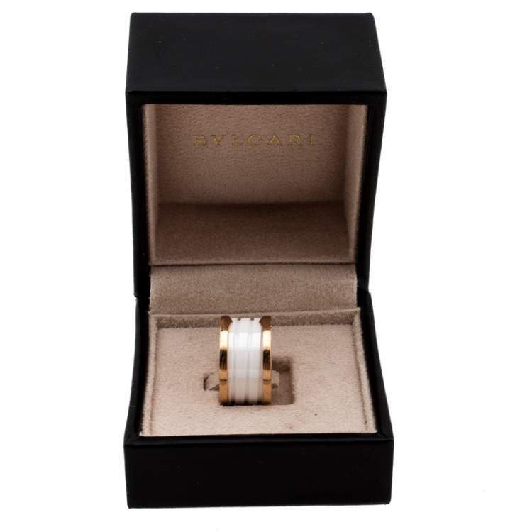Pre Owned Bvlgari B.Zero1 4 Band White Ceramic 18k Rose Gold Ring Size 52
