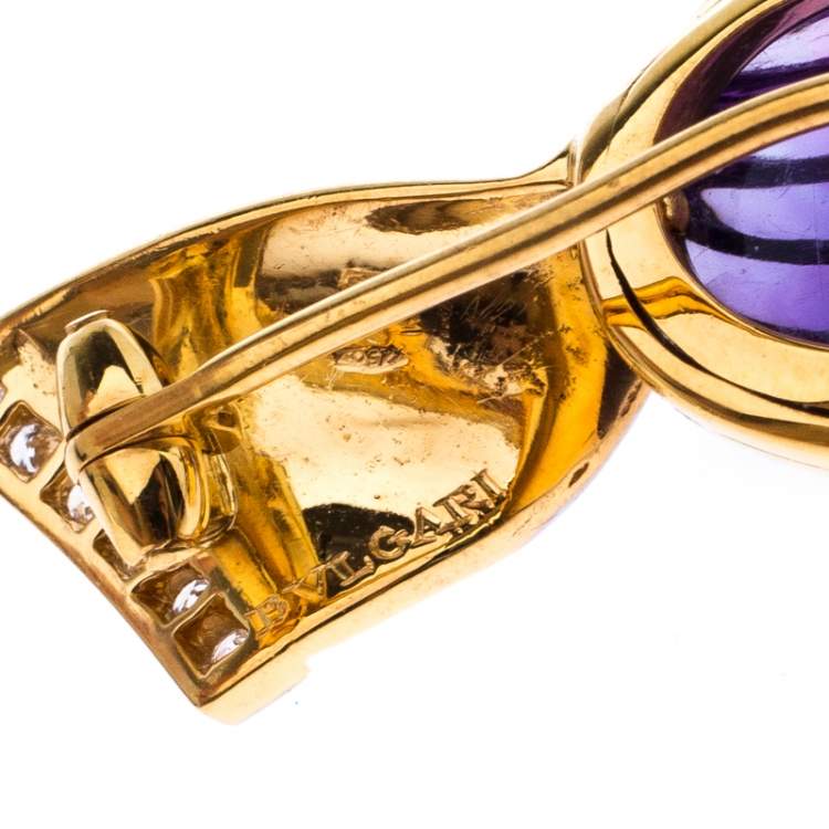 Pre Owned Bvlgari Bon Bon Wrapped Candy Amethyst Diamond 18k Yellow Gold Pin Brooch