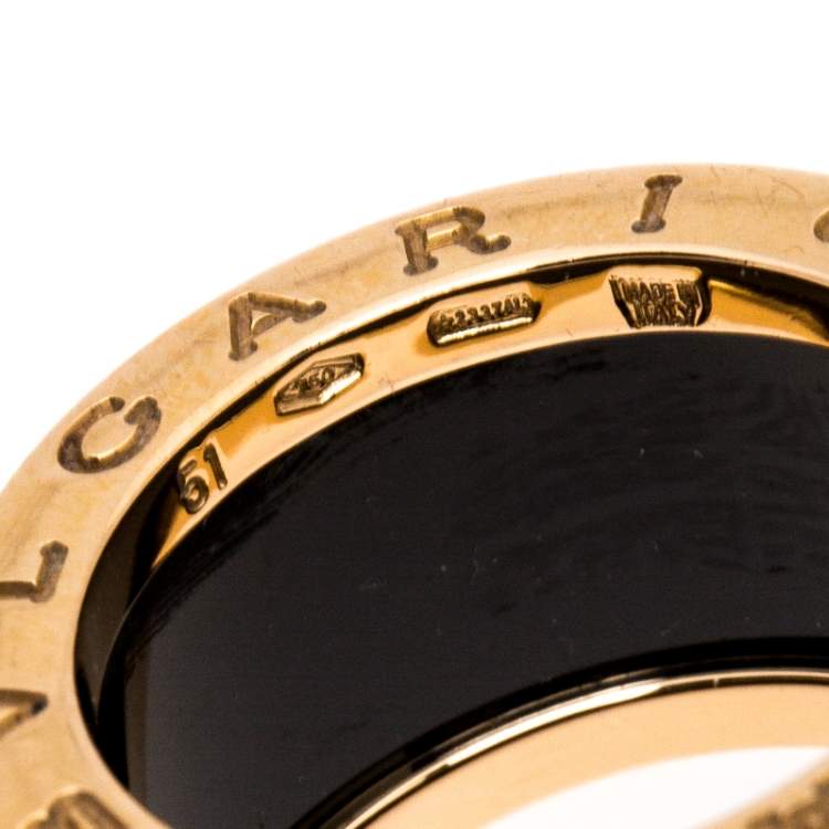 Pre Owned Bvlgari B.Zero1 4-Band Black Ceramic 18K Rose Gold Band Ring Size 51