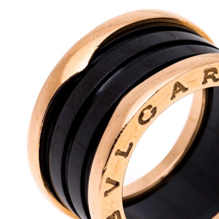 Pre Owned Bvlgari B.Zero1 4-Band Black Ceramic 18K Rose Gold Band Ring Size 51