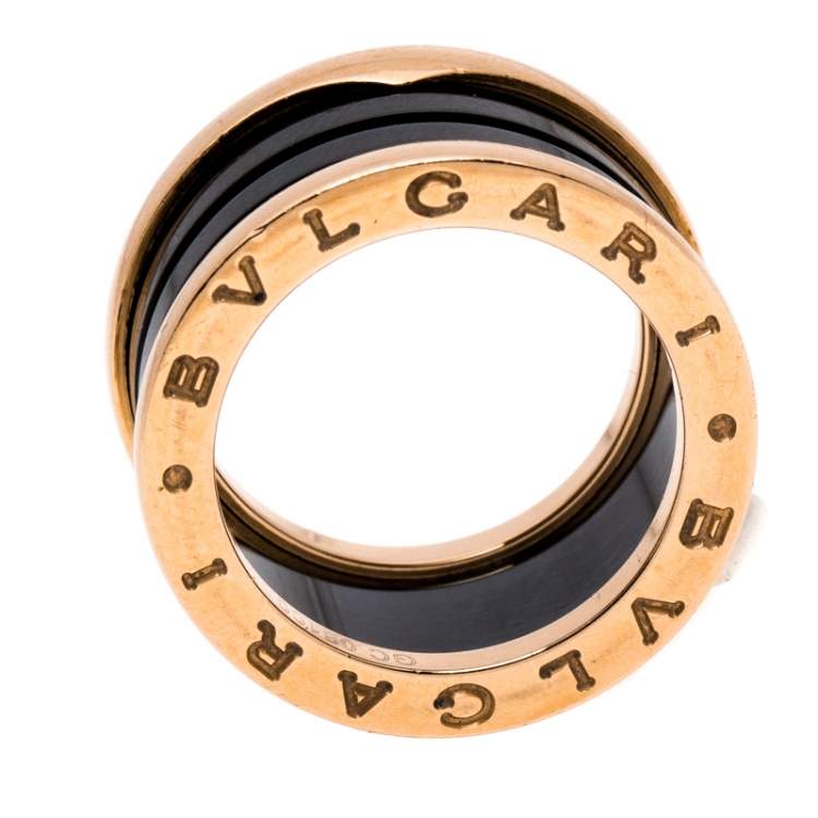 Pre Owned Bvlgari B.Zero1 4-Band Black Ceramic 18K Rose Gold Band Ring Size 51
