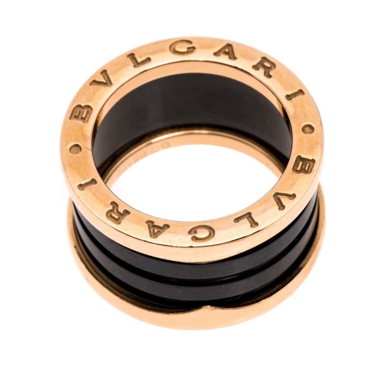Pre Owned Bvlgari B.Zero1 4-Band Black Ceramic 18K Rose Gold Band Ring Size 51