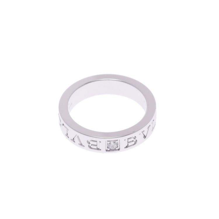 Pre Owned Bvlgari Double Logo Diamond 18K White Gold Band Ring Size 48