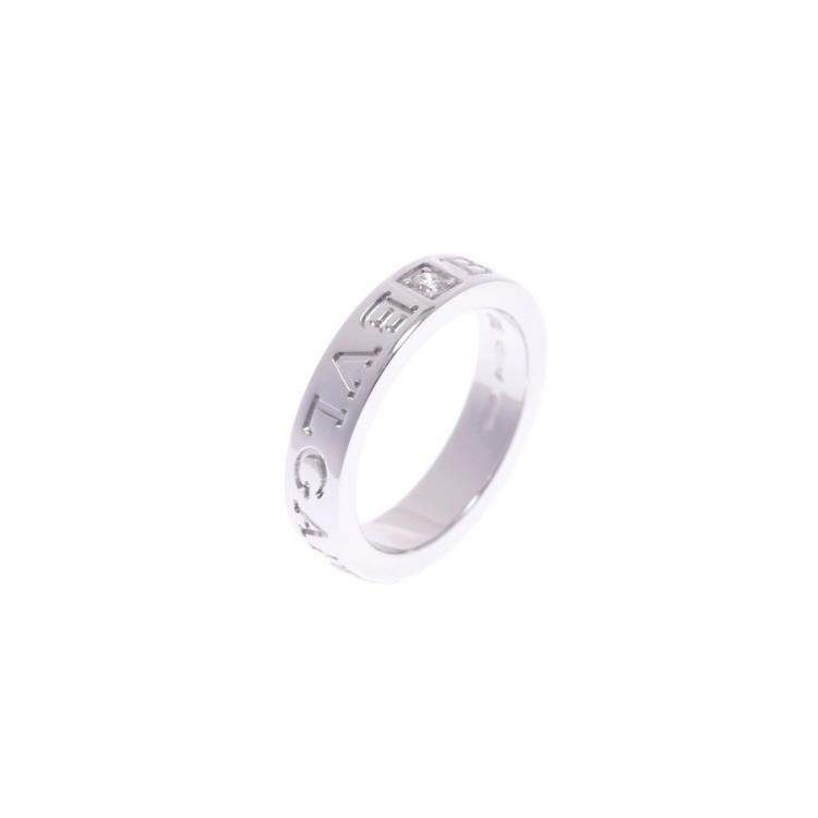 Pre Owned Bvlgari Double Logo Diamond 18K White Gold Band Ring Size 48