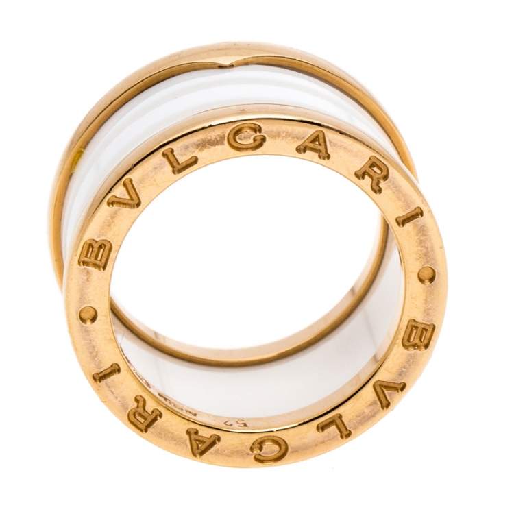 Pre Owned Bvlgari B.Zero1 White Ceramic 18K Rose Gold 4-Band Ring Size 52
