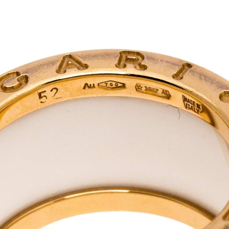 Pre Owned Bvlgari B.Zero1 White Ceramic 18K Rose Gold 4-Band Ring Size 52
