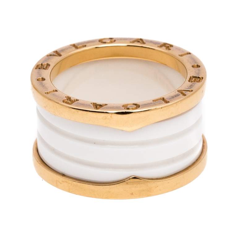 Pre Owned Bvlgari B.Zero1 White Ceramic 18K Rose Gold 4-Band Ring Size 52