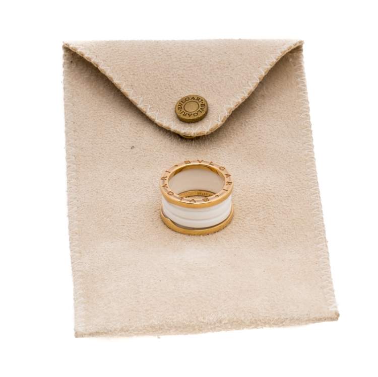Pre Owned Bvlgari B.Zero1 White Ceramic 18K Rose Gold 4-Band Ring Size 52