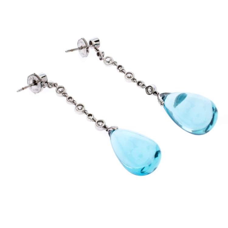 Pre Owned Bvlgari 18K White Gold Diamond and Topaz Stone Drop Earrings