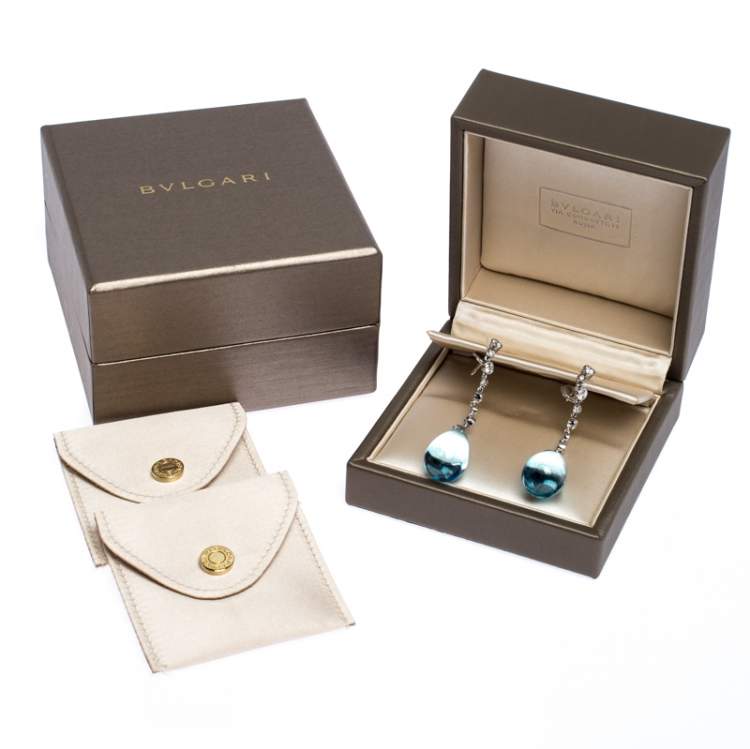 Pre Owned Bvlgari 18K White Gold Diamond and Topaz Stone Drop Earrings