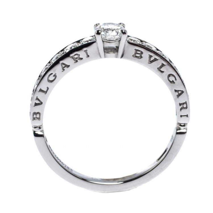 Pre Owned Bvlgari 0.30ct Diamond Solitaire Platinum Ring Size 56