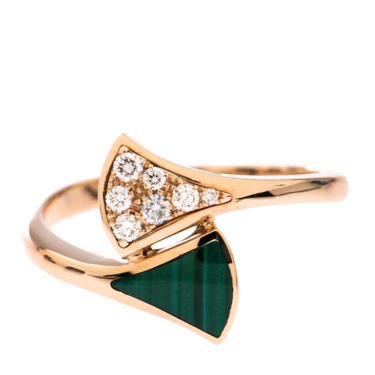 Pre Owned Bvlgari Divas' Dream Diamond Malachite 18K Rose Gold Ring Size 53