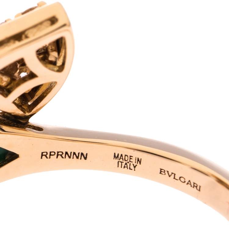 Pre Owned Bvlgari Divas' Dream Diamond Malachite 18K Rose Gold Ring Size 53