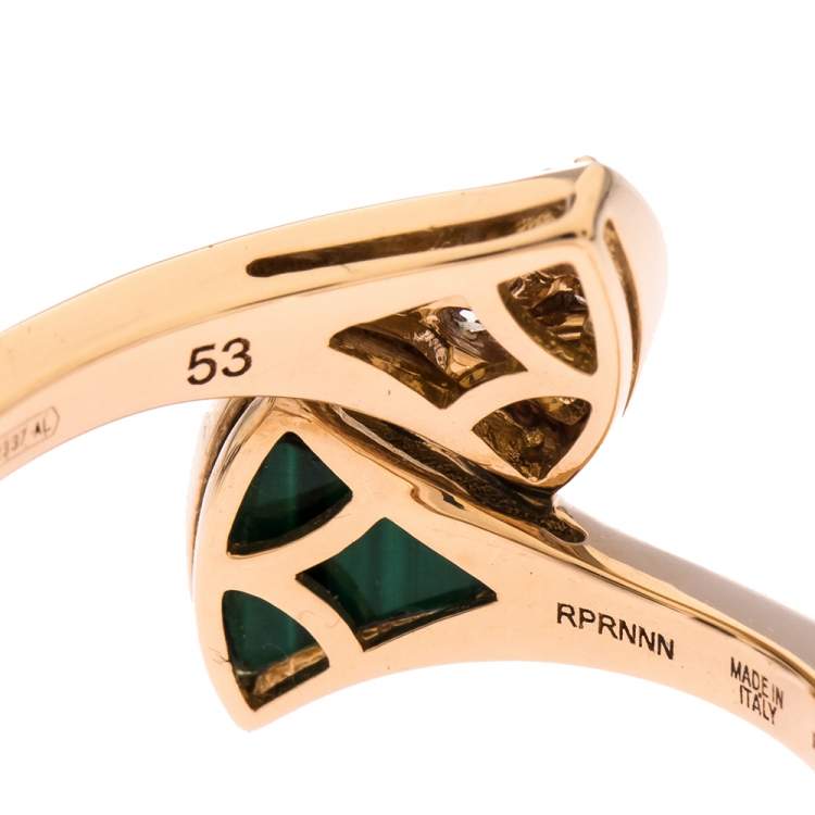 Pre Owned Bvlgari Divas' Dream Diamond Malachite 18K Rose Gold Ring Size 53
