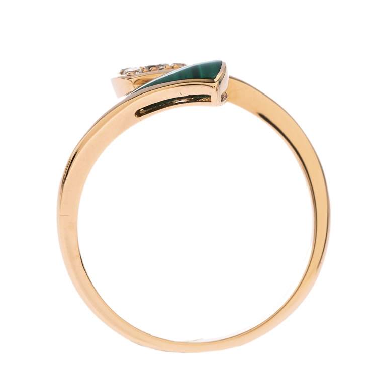 Pre Owned Bvlgari Divas' Dream Diamond Malachite 18K Rose Gold Ring Size 53