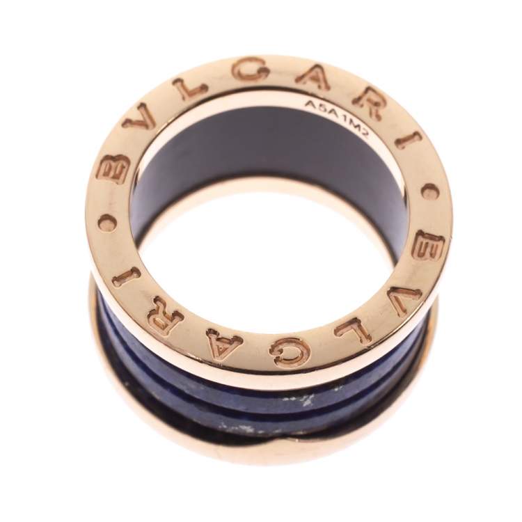 Pre Owned Bvlgari B.Zero1 Lapis Lazuli 18K Rose Gold Band Ring Size 48