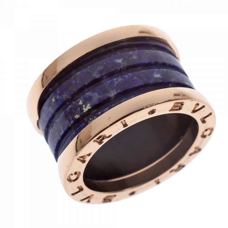Pre Owned Bvlgari B.Zero1 Lapis Lazuli 18K Rose Gold Band Ring Size 48