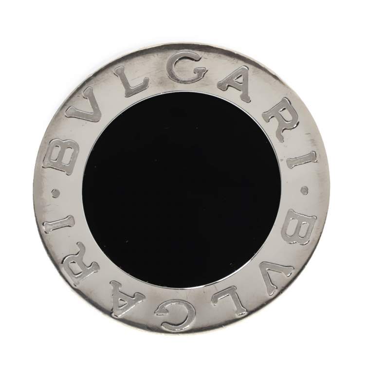 Pre Owned Bvlgari Onyx Inlay 18K White Gold Circular Ring Size 52
