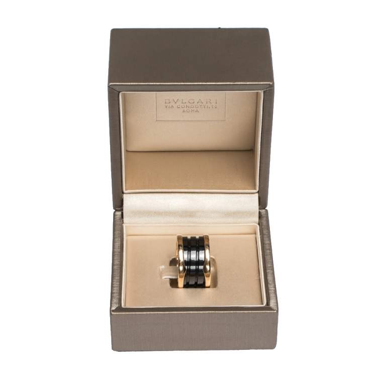 Pre Owned Bvlgari B.Zero1 Black Ceramic 18K Rose Gold 4-Band Ring Size 50