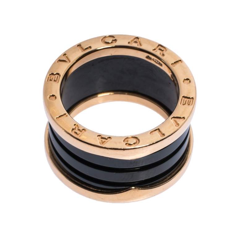 Pre Owned Bvlgari B.Zero1 Black Ceramic 18K Rose Gold 4-Band Ring Size 50