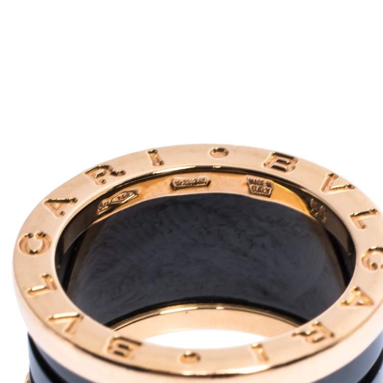 Pre Owned Bvlgari B.Zero1 Black Ceramic 18K Rose Gold 4-Band Ring Size 50