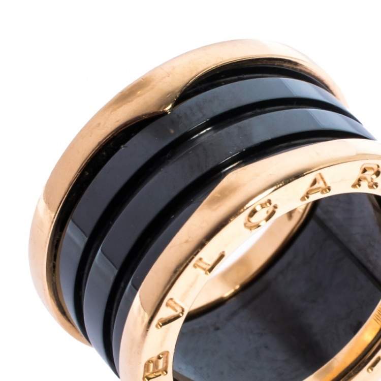 Pre Owned Bvlgari B.Zero1 Black Ceramic 18K Rose Gold 4-Band Ring Size 50