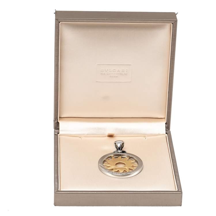 Pre Owned Bvlgari Tondo Sun 18K Yellow Gold and Stainless Steel Pendant Large