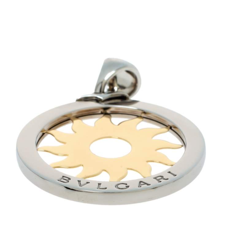 Pre Owned Bvlgari Tondo Sun 18K Yellow Gold and Stainless Steel Pendant Large