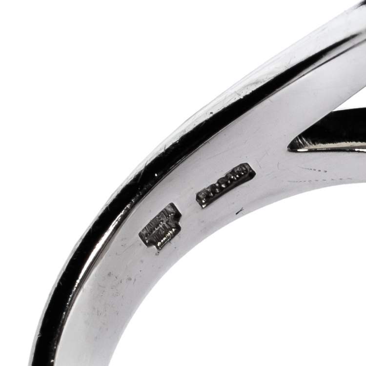 Pre Owned Bvlgari Onyx Inlay 18K White Gold Circular Ring Size 52