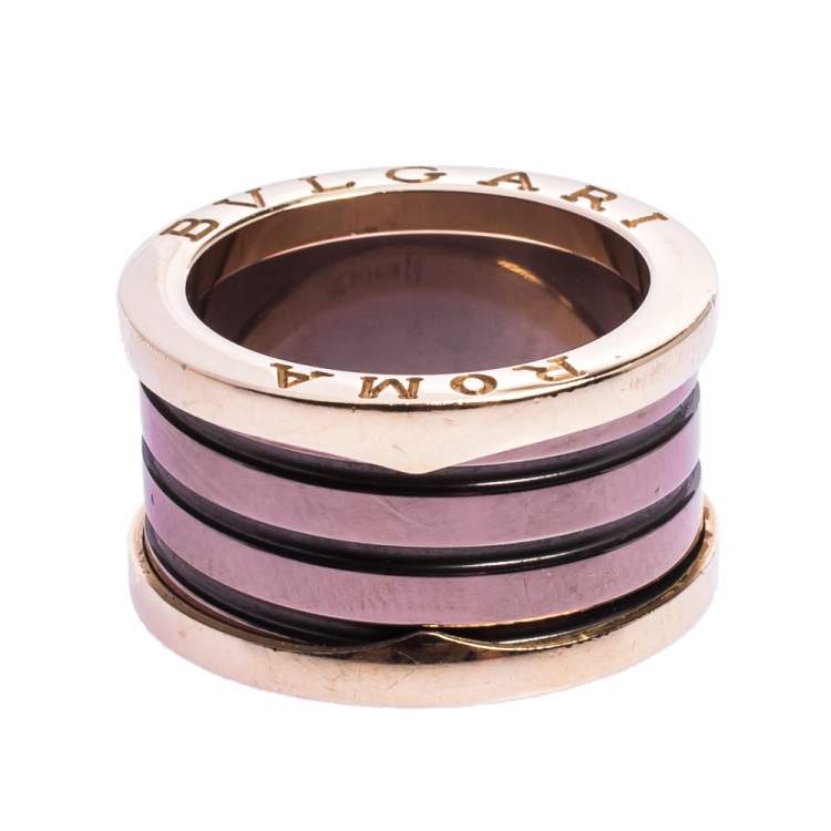 مملوكة مسبقًا Bvlgari B.Zero1 Roma Bronze Ceramic 18K Rose Gold 4-Band Ring Size 52