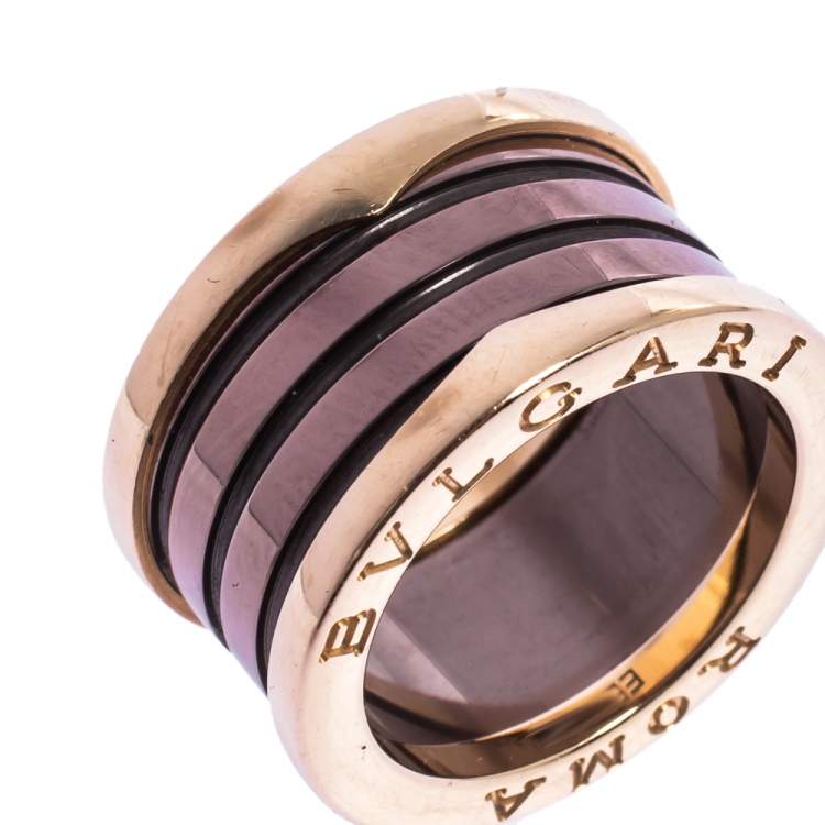 مملوكة مسبقًا Bvlgari B.Zero1 Roma Bronze Ceramic 18K Rose Gold 4-Band Ring Size 52