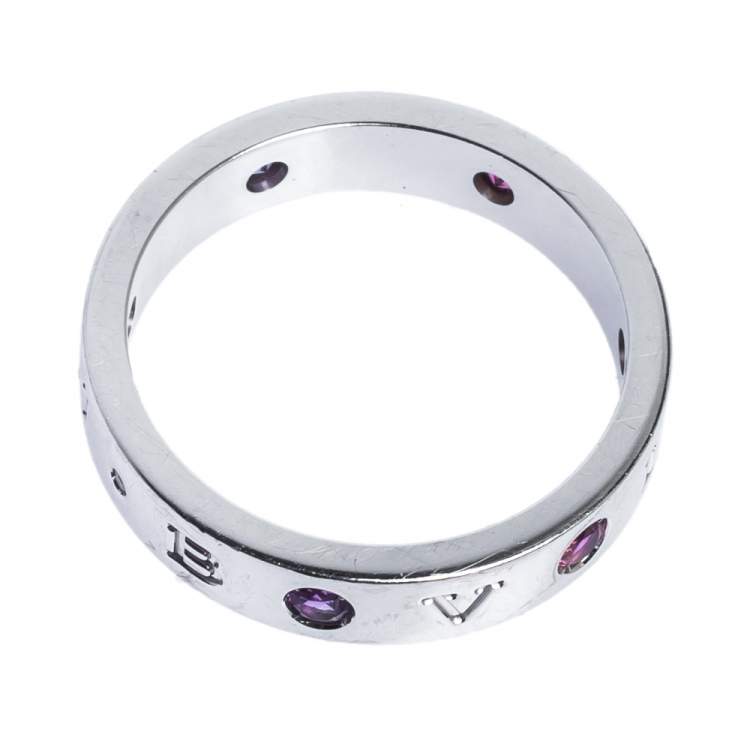 Pre Owned Bvlgari Bvlgari Multicolor Gemstone Diamond 18K White Gold Band Ring 65