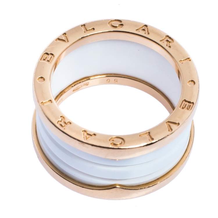 Pre Owned Bvlgari B.Zero1 White Ceramic 18K Rose Gold 4-Band Ring Size 56