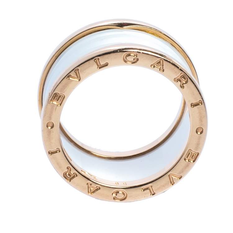 Pre Owned Bvlgari B.Zero1 White Ceramic 18K Rose Gold 4-Band Ring Size 56