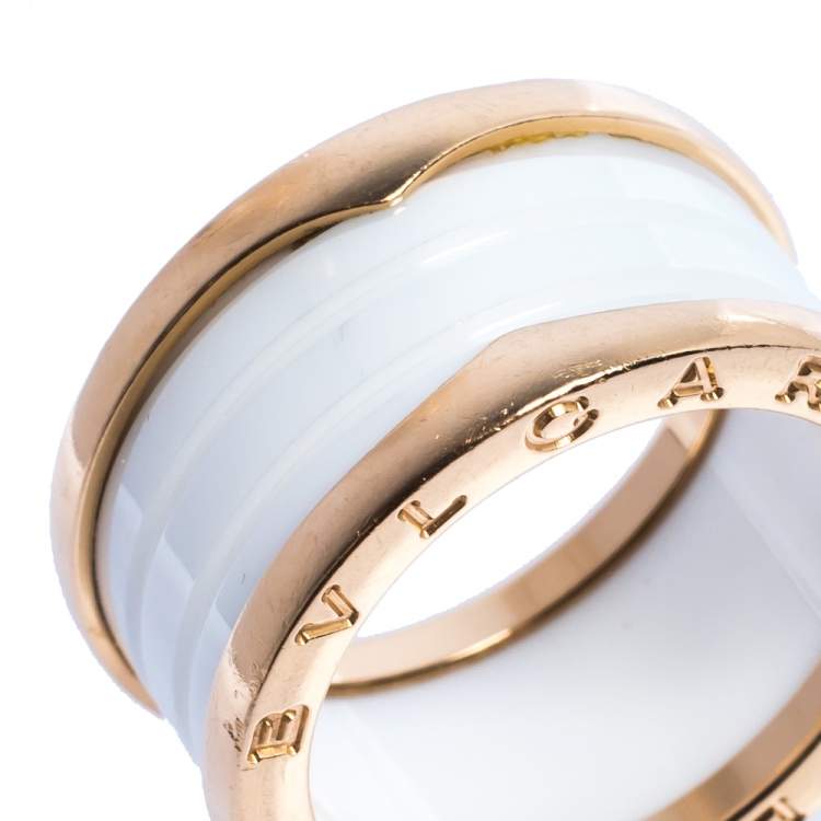 Pre Owned Bvlgari B.Zero1 White Ceramic 18K Rose Gold 4-Band Ring Size 56