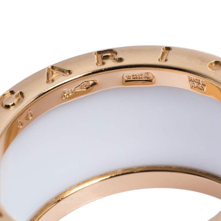 Pre Owned Bvlgari B.Zero1 White Ceramic 18K Rose Gold 4-Band Ring Size 56