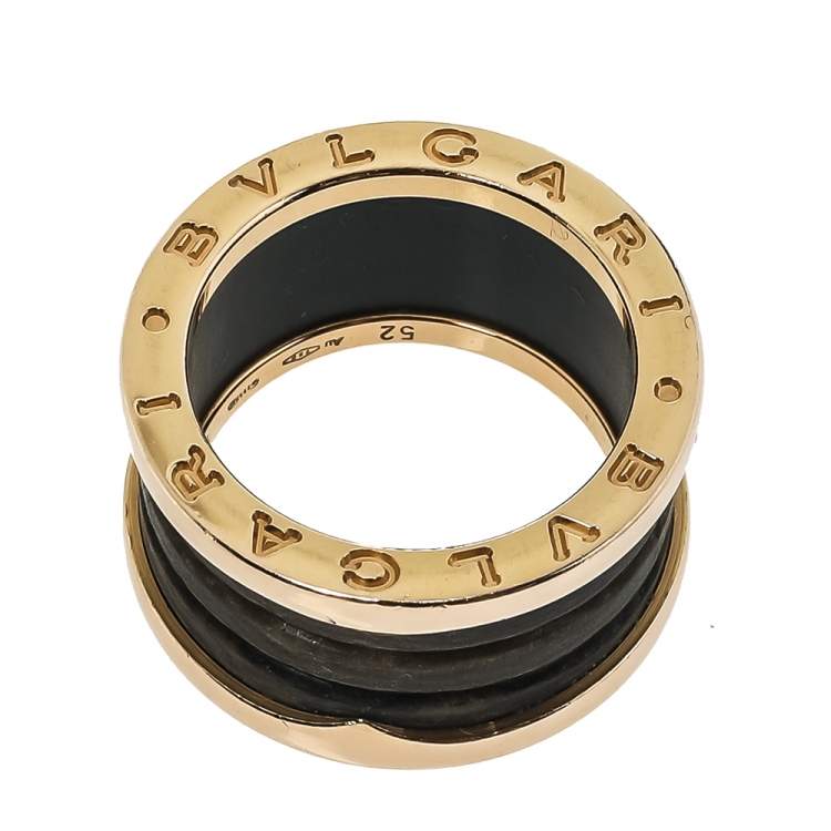 Pre Owned Bvlgari B.Zero1 Brown Marble 18K Rose Gold 4-Band Ring Size 52