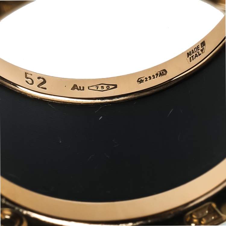 Pre Owned Bvlgari B.Zero1 Brown Marble 18K Rose Gold 4-Band Ring Size 52