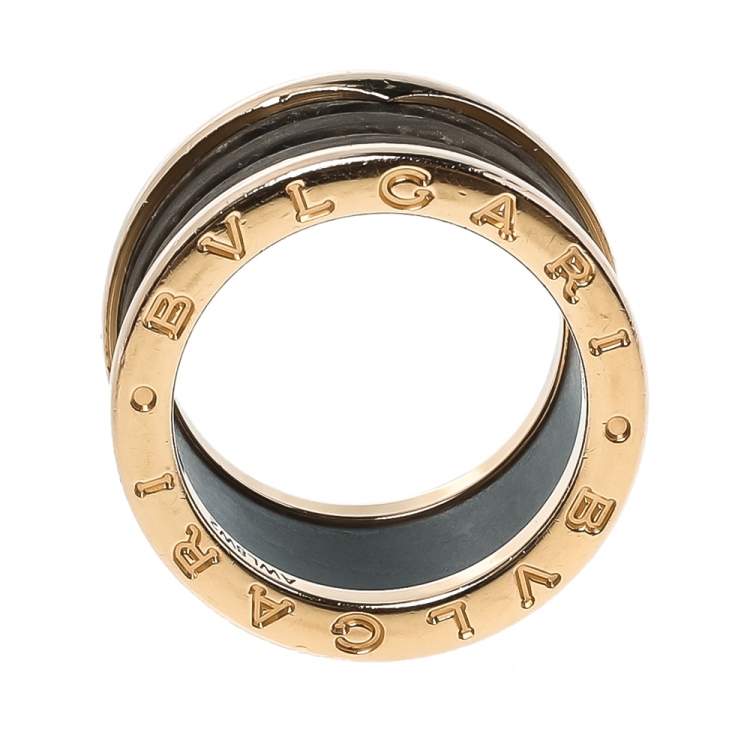 Pre Owned Bvlgari B.Zero1 Brown Marble 18K Rose Gold 4-Band Ring Size 52