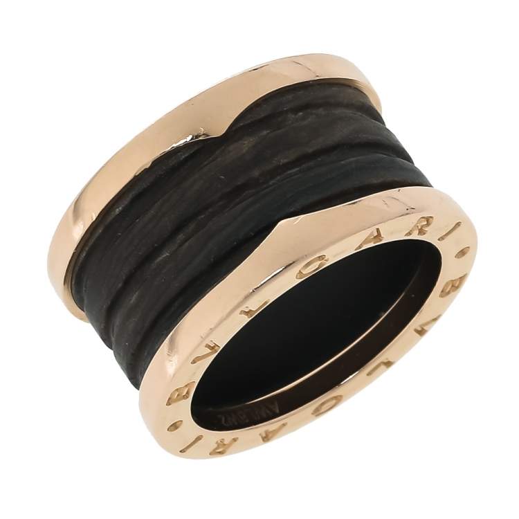Pre Owned Bvlgari B.Zero1 Brown Marble 18K Rose Gold 4-Band Ring Size 52
