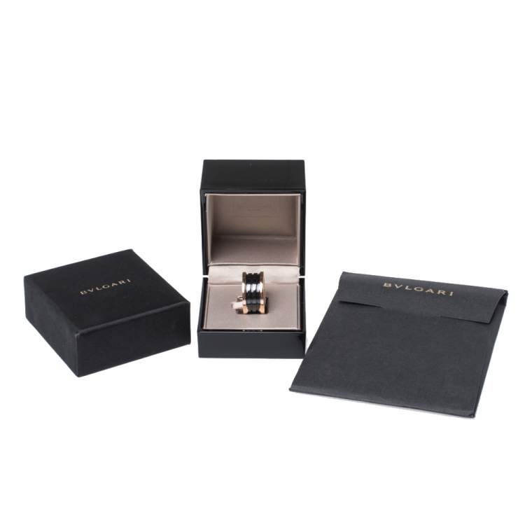 Pre Owned Bvlgari B.Zero1 4-Band Black Ceramic 18K Rose Gold Band Ring Size 62