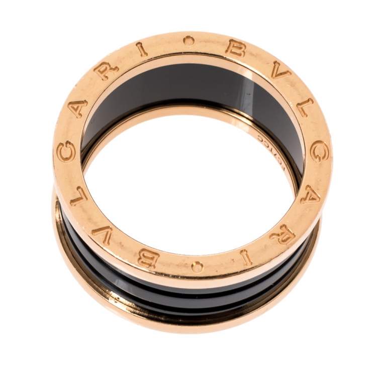 Pre Owned Bvlgari B.Zero1 4-Band Black Ceramic 18K Rose Gold Band Ring Size 62