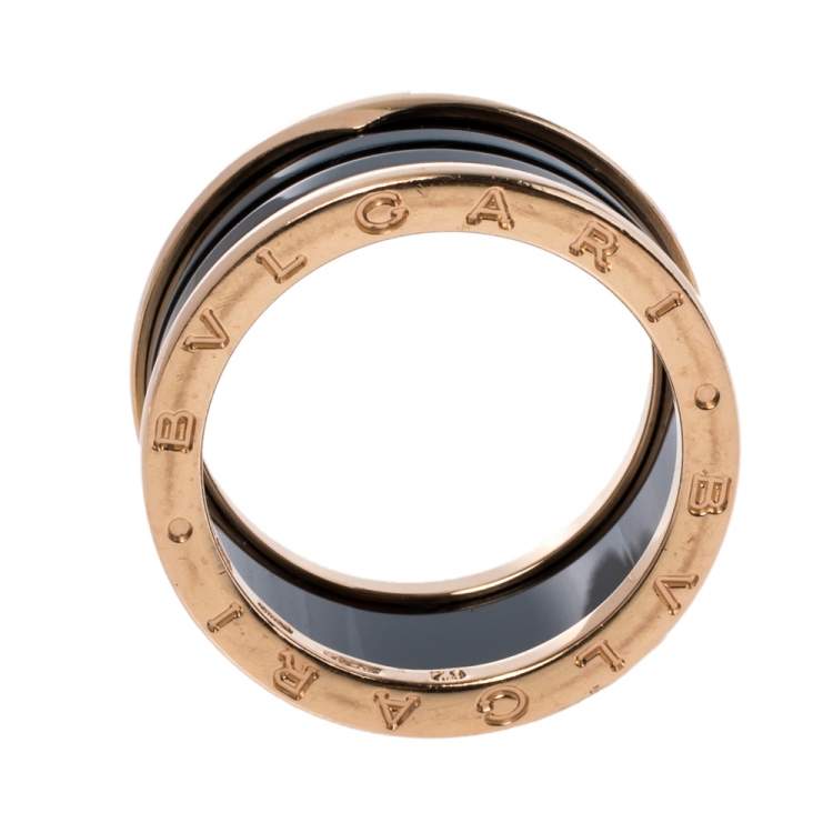 Pre Owned Bvlgari B.Zero1 4-Band Black Ceramic 18K Rose Gold Band Ring Size 62
