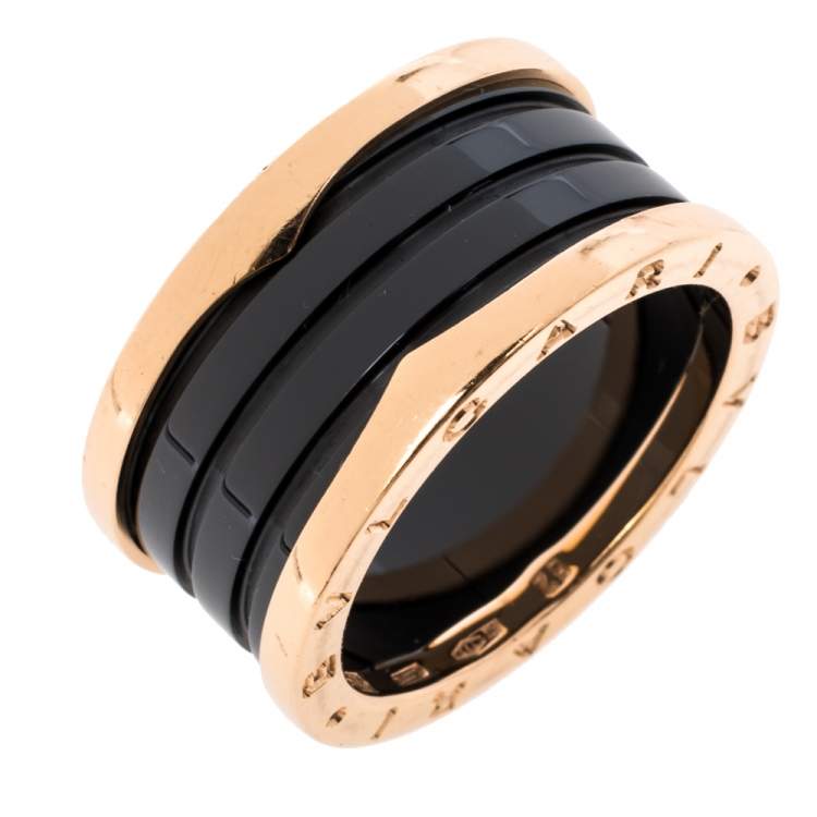 Pre Owned Bvlgari B.Zero1 4-Band Black Ceramic 18K Rose Gold Band Ring Size 62
